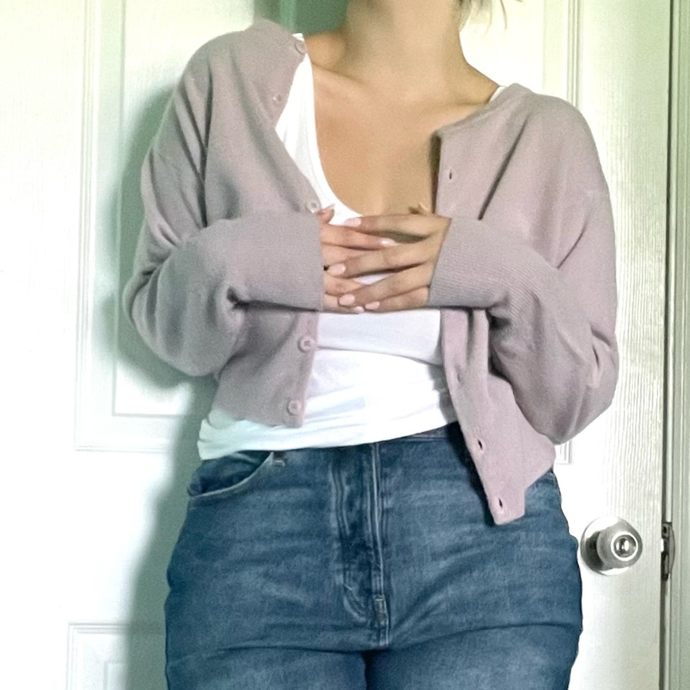 semi-cropped purple cardigan